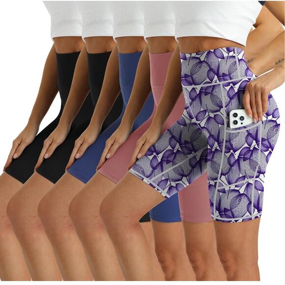 Women's High Waisted Biker Shorts 5 Pack - Tummy Control Yoga with Pockets 2XL - Picture 1 of 7